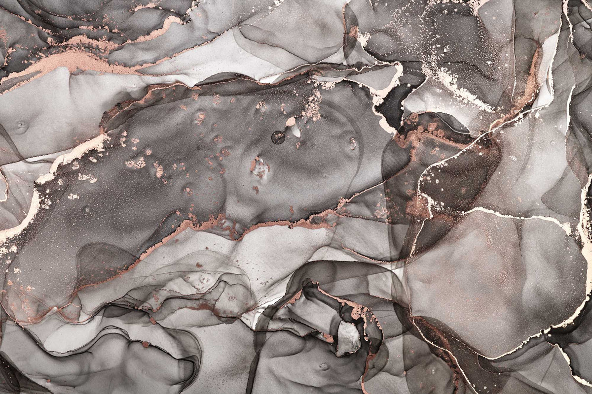 Papier peint marbre gris et or – Papier peint panoramique encre fluide fumée aux veines or rose