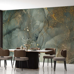 Custom Green Gold Marble Wallpaper Luxury Wall Mural Fluid Decor