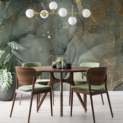 Custom Green Gold Marble Wallpaper Luxury Wall Mural Fluid Decor