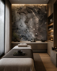 Grey smoke marble wallpaper in a wellness spa.