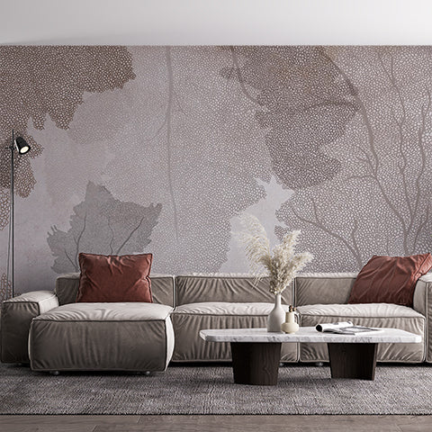 Neutral Tone Wall Mural with Tree Branch Detail Wallpaper