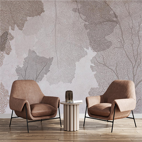 Neutral Tone Wall Mural with Tree Branch Detail Wallpaper