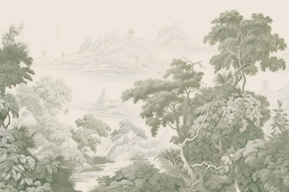 Toile-Tapete Salbei-Dschungel – Grüne gestochene Bäume, Landschafts-Wandbild