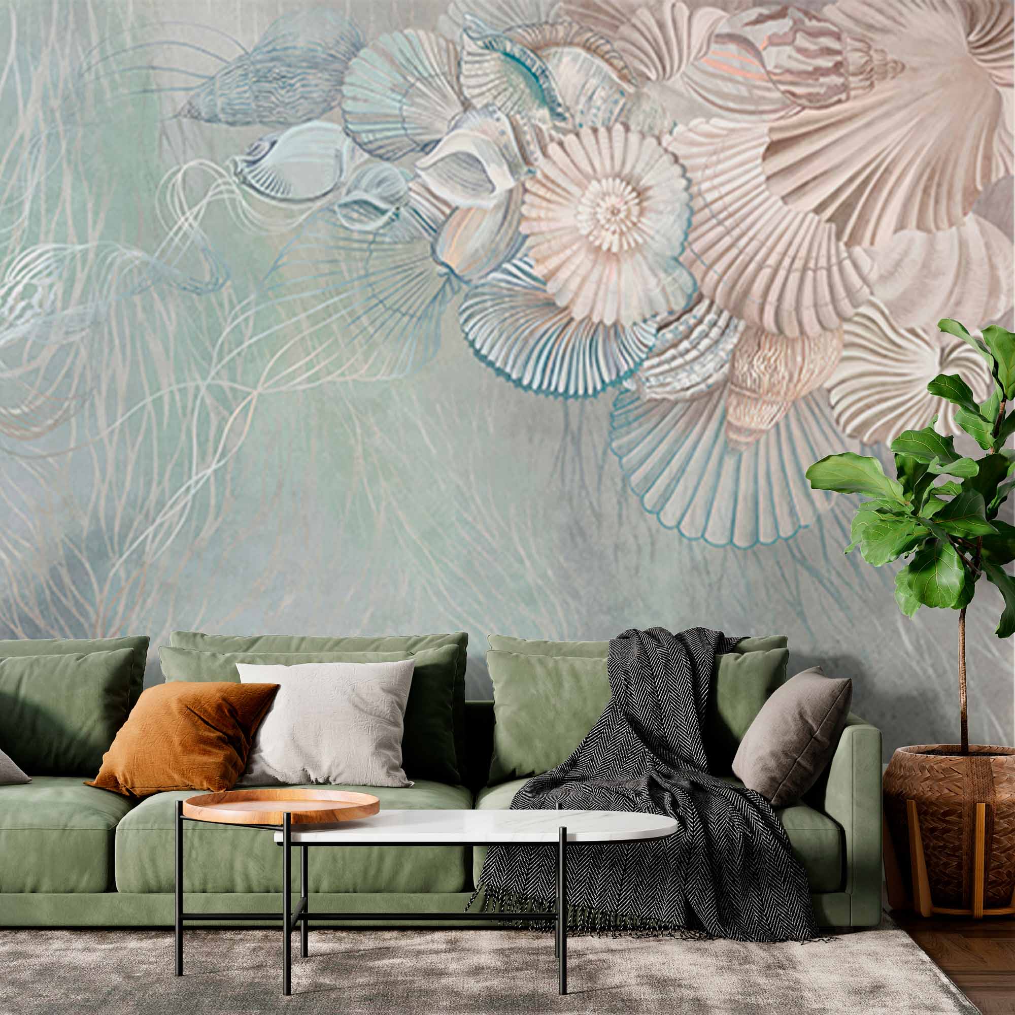 Oceanic Seashell Art Wallpaper Mural