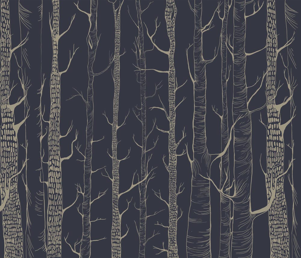 Tall Golden Trees Silhouette on Dark Blue Background Wallpaper Mural