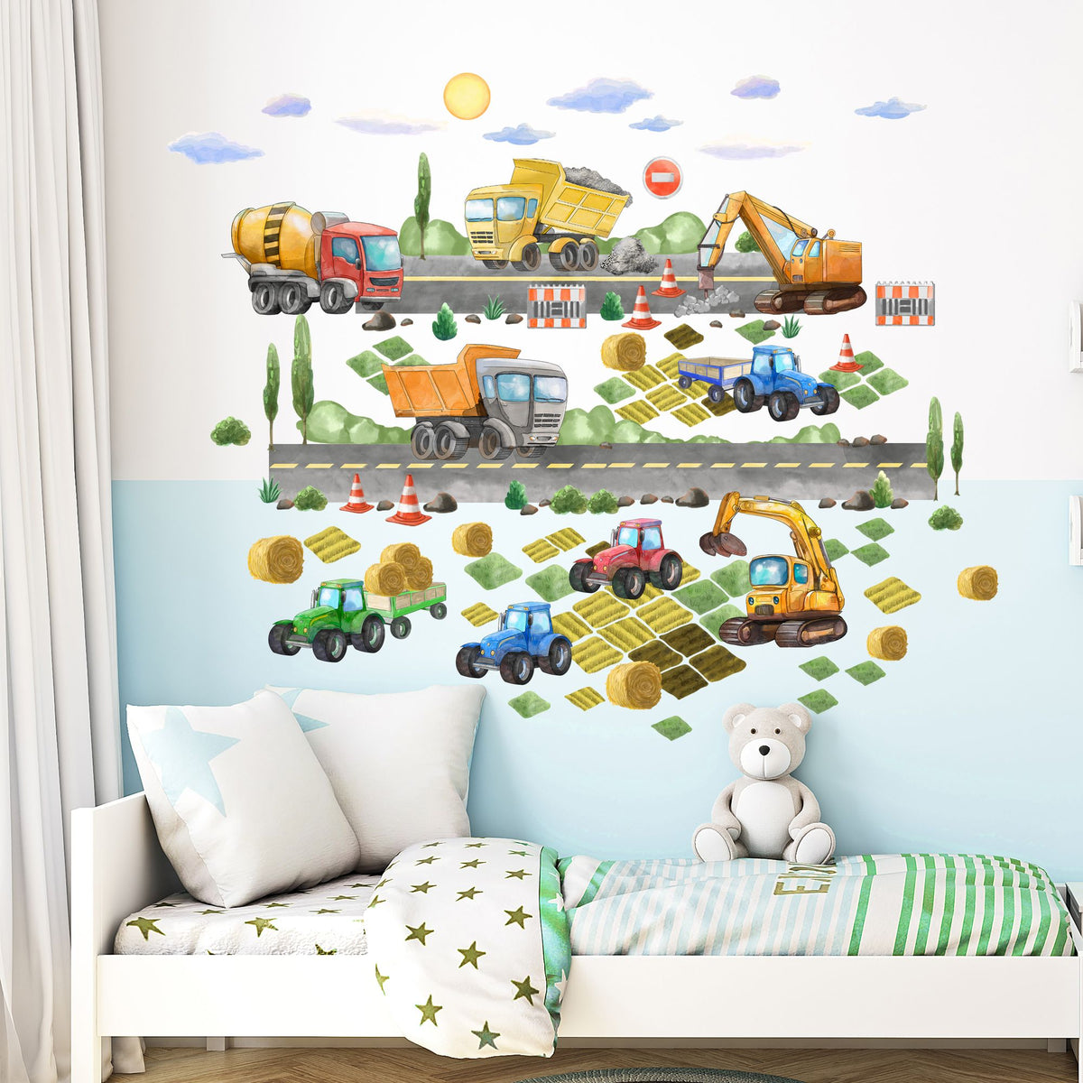 Construction Cars Wall Decals for Boys - Transports Stilkers for Kids Baby Room