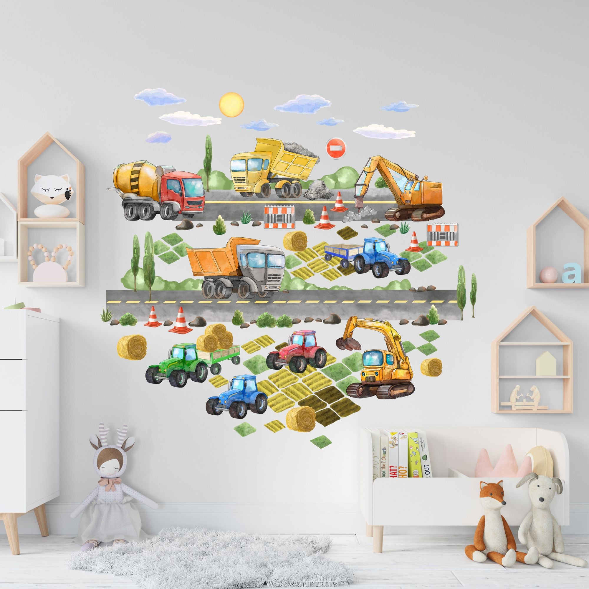 Construction Cars Wall Decals for Boys - Transports Stilkers for Kids Baby Room