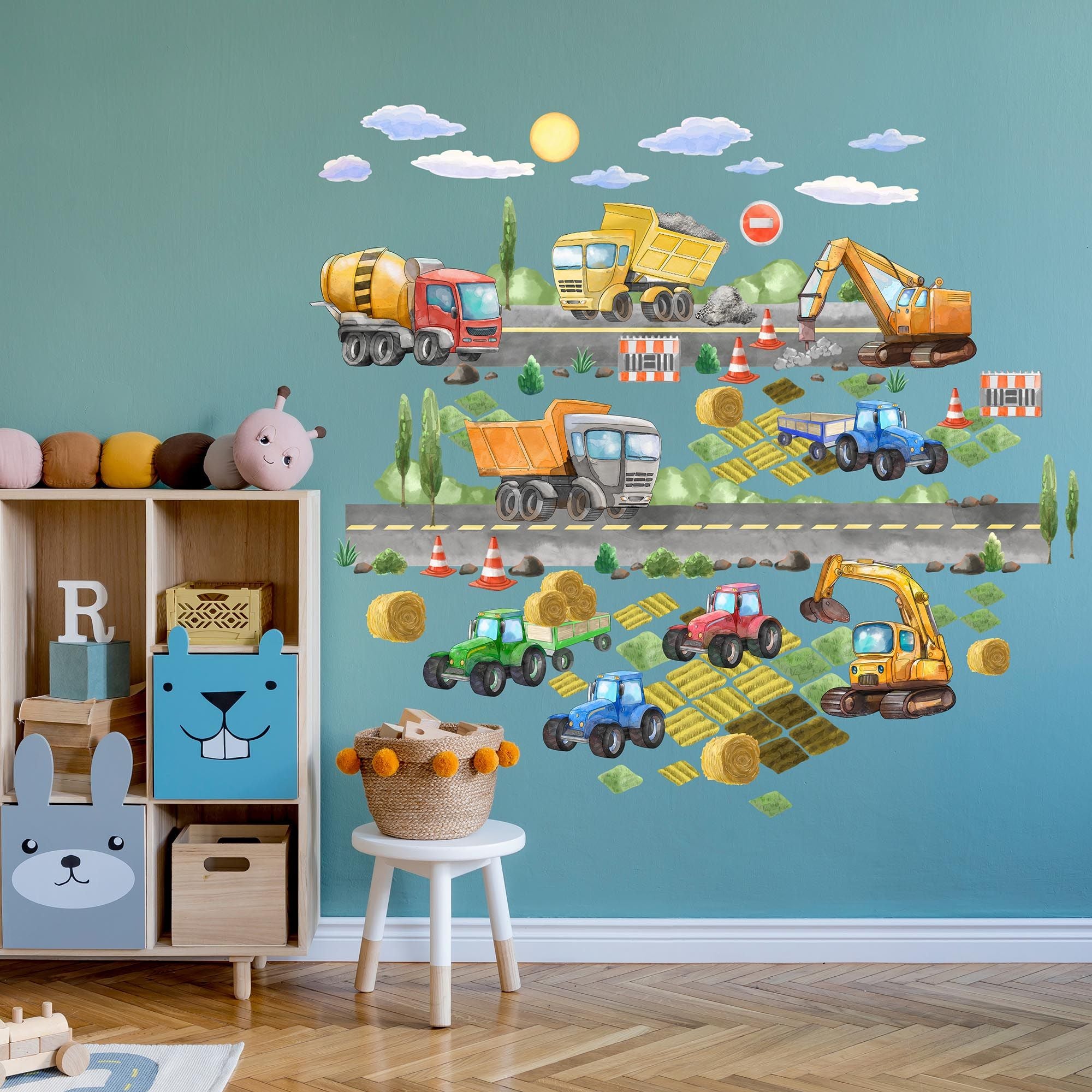 Construction Cars Wall Decals for Boys - Transports Stilkers for Kids Baby Room