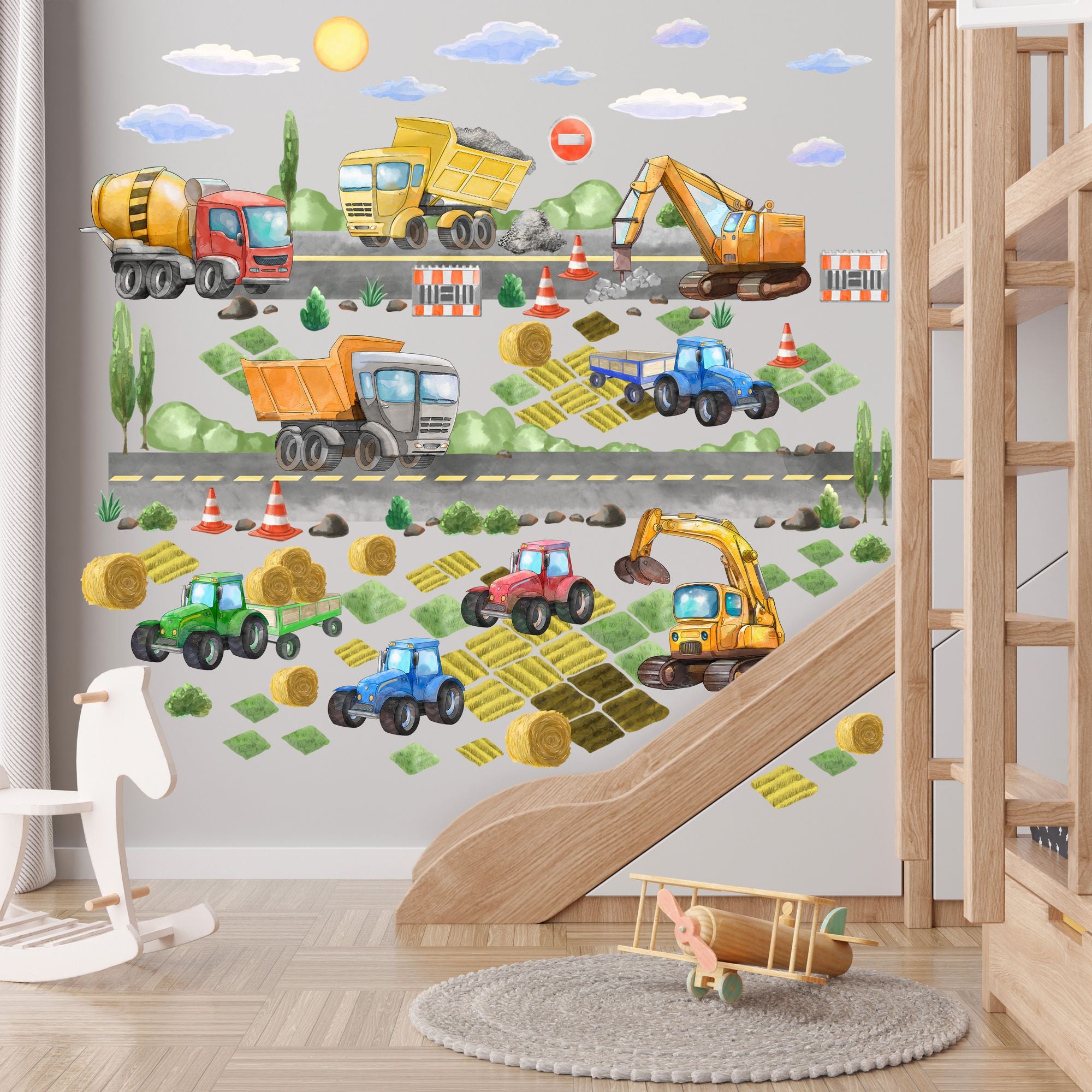 Construction Cars Wall Decals for Boys - Transports Stilkers for Kids Baby Room