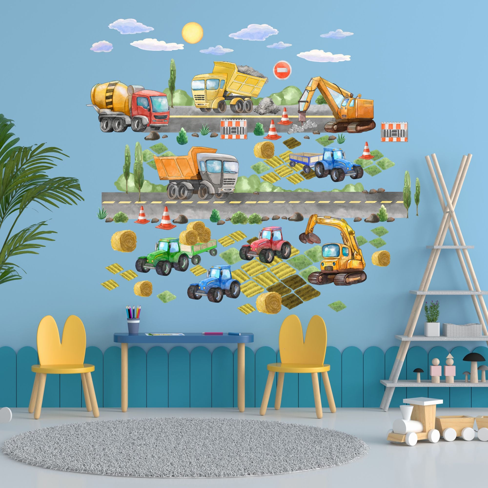 Construction Cars Wall Decals for Boys - Transports Stilkers for Kids Baby Room