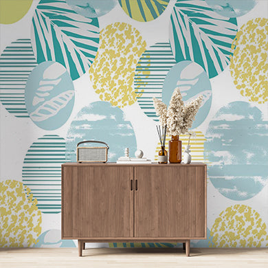 Tropical and Striped Patterns with Pastel Circles Wallpaper