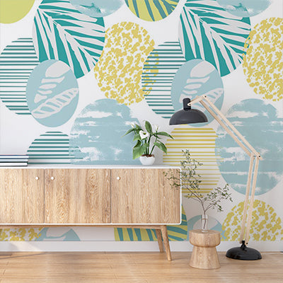 Tropical and Striped Patterns with Pastel Circles Wallpaper