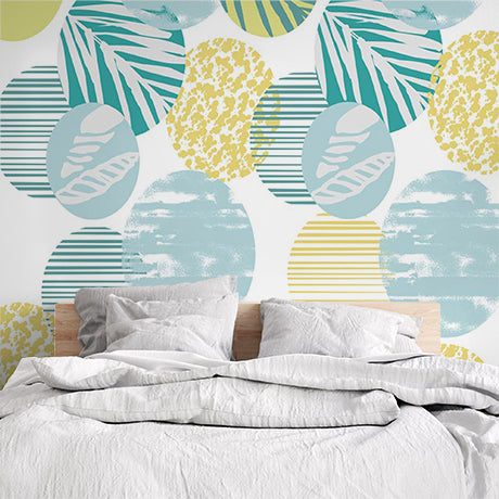 Tropical and Striped Patterns with Pastel Circles Wallpaper