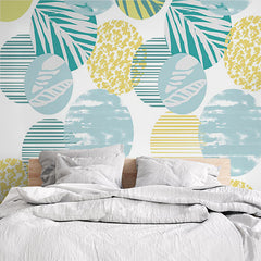 Custom Tropical and Striped Patterns with Pastel Circles Wallpaper