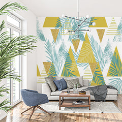 Custom Abstract Tropical Leaf and Geometric Triangle Patterns Wallpaper