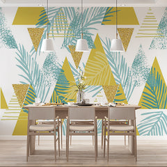 Custom Abstract Tropical Leaf and Geometric Triangle Patterns Wallpaper