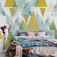 Custom Abstract Tropical Leaf and Geometric Triangle Patterns Wallpaper