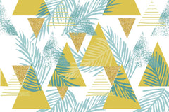 Custom Abstract Tropical Leaf and Geometric Triangle Patterns Wallpaper