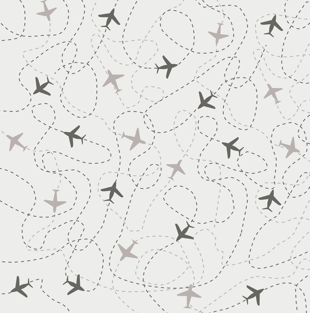 Kids Wall Mural Airplane Silhouette Sky Pattern Wallpaper for Kids