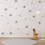 Kids Wall Mural Airplane Silhouette Sky Pattern Wallpaper for Kids