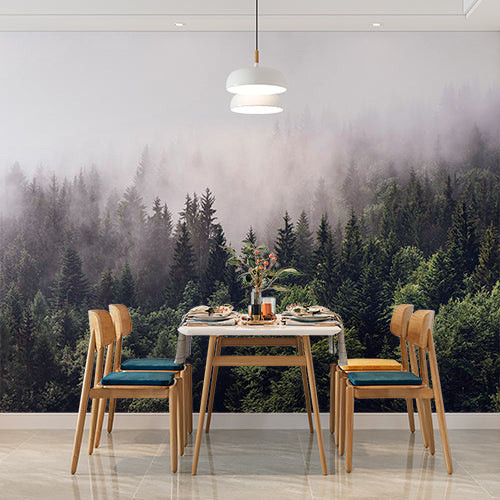 Serene Forest Landscape Wall Mural Concrete Background Wallpaper