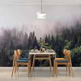 Misty Forest Wall Mural Wallpaper - Enchanting Foggy Pine Trees Landscape