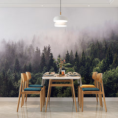 Custom Misty Forest Wall Mural Wallpaper - Enchanting Foggy Pine Trees Landscape