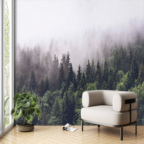 Serene Forest Landscape Wall Mural Concrete Background Wallpaper