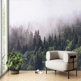 Misty Forest Wall Mural Wallpaper - Enchanting Foggy Pine Trees Landscape