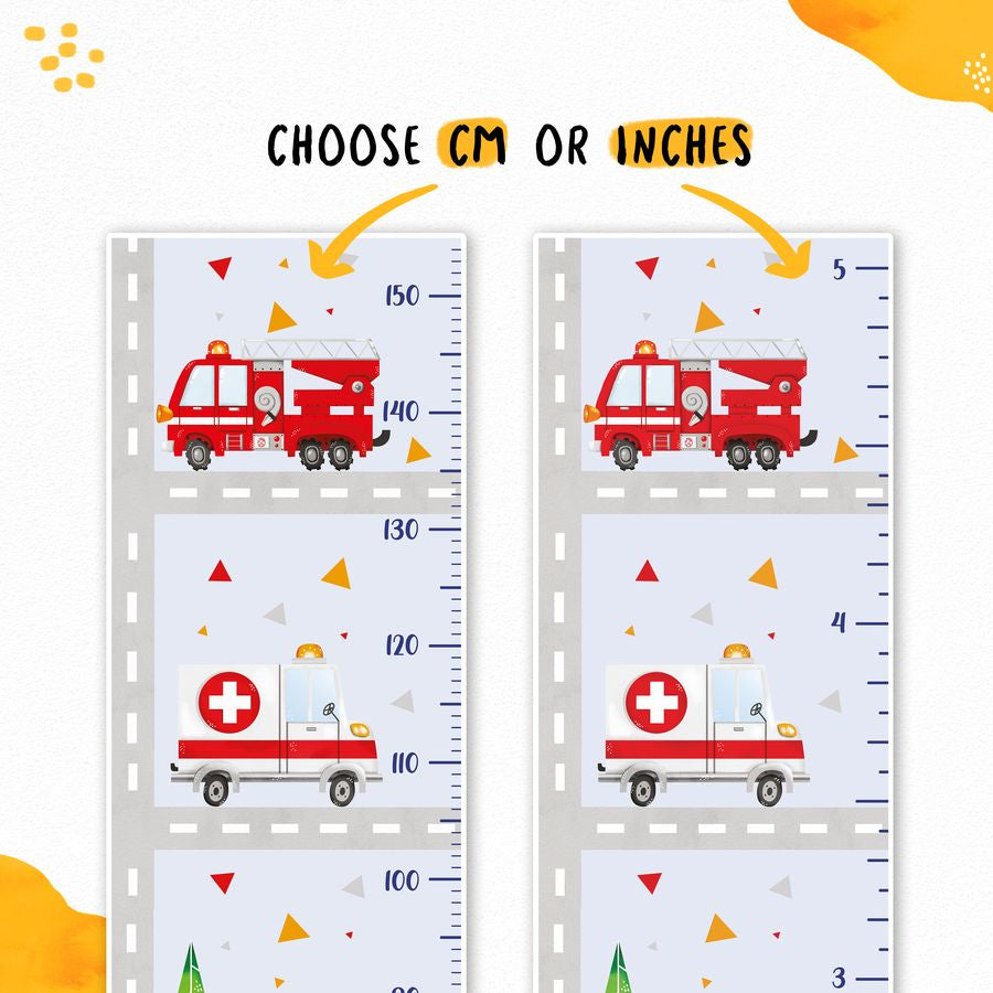 Kids' Growth Chart Peel and Stick Car Transports Wall Decals for Boys Kids Baby Room