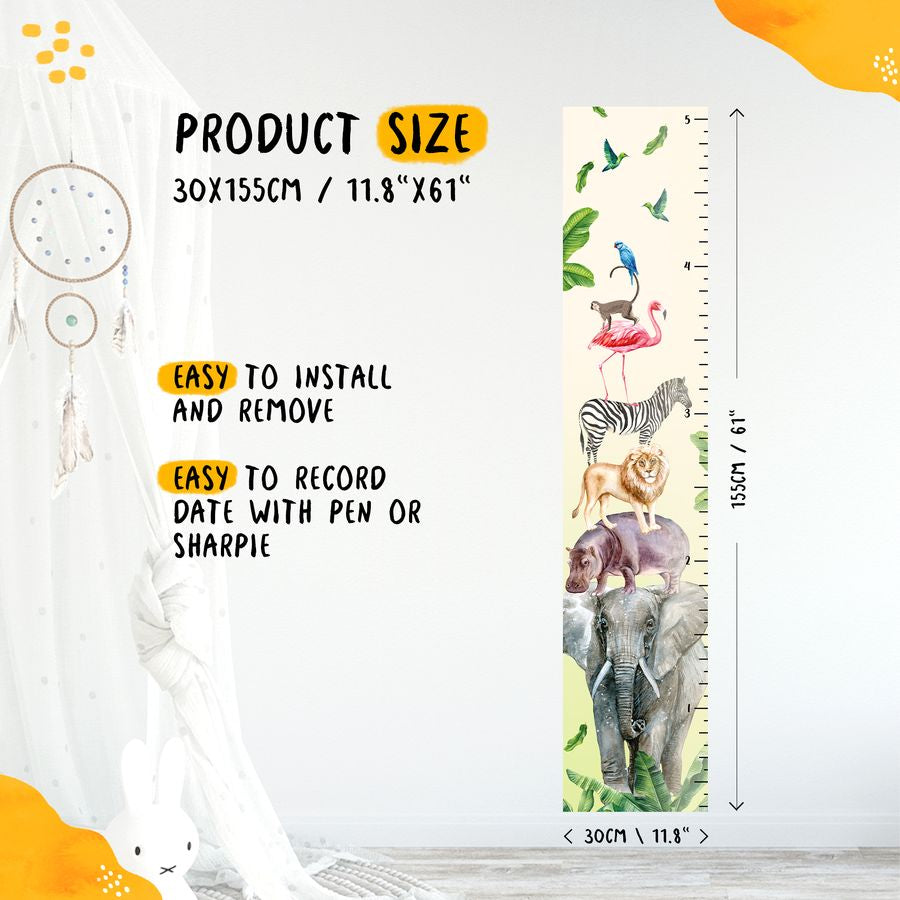 Kids' Growth Chart Peel and Stick Safari Animal - Vinyl Measurement Charts for Toddler Room Decoration