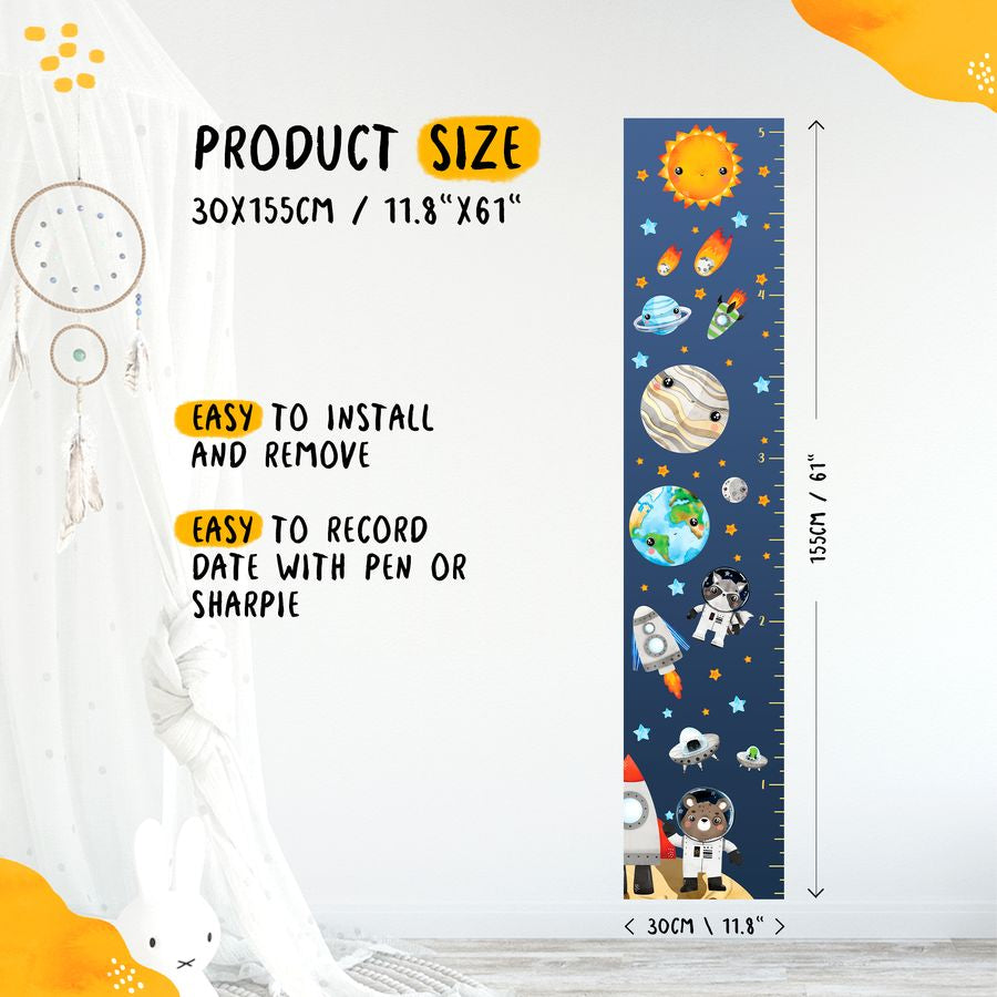 Kids' Growth Chart Peel and Stick Space Animal Solar System Decals