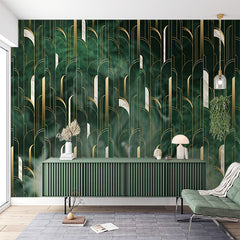 Custom Luxurious Gold and Green Art Deco Wall Mural Wallpaper - Elegant Vertical Line Design