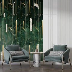 Custom Luxurious Gold and Green Art Deco Wall Mural Wallpaper - Elegant Vertical Line Design