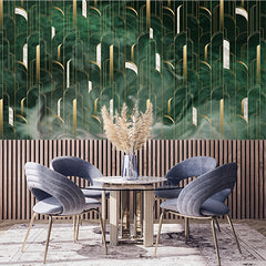 Custom Luxurious Gold and Green Art Deco Wall Mural Wallpaper - Elegant Vertical Line Design