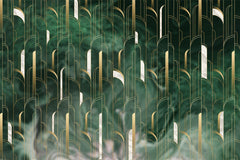 Custom Luxurious Gold and Green Art Deco Wall Mural Wallpaper - Elegant Vertical Line Design