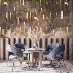 Custom Chic Taupe and Gold Art Deco Wall Mural Wallpaper - Vertical Lines and Arched Design