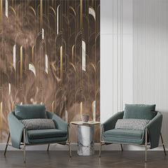 Custom Chic Taupe and Gold Art Deco Wall Mural Wallpaper - Vertical Lines and Arched Design