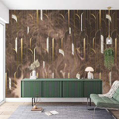 Custom Chic Taupe and Gold Art Deco Wall Mural Wallpaper - Vertical Lines and Arched Design