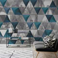 Custom Urban Collage Geometric Wallpaper with Monochrome and Teal Triangles