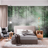 Grunge Misty Forest Wall Mural Wallpaper - Textured Woodland with Foggy Atmosphere