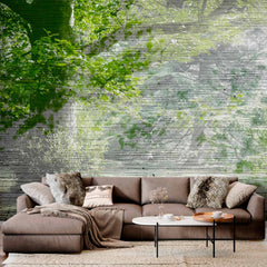 Custom Rustic Forest Blend Wall Mural Wallpaper - Nature Scene with Vintage Wood Texture