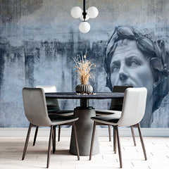 Custom Classical Roman Statue with Abstract Blue Background Wall Murals