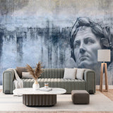 Classical Roman Statue with Abstract Blue Background Wall Murals