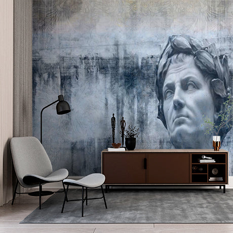 Classical Roman Statue with Abstract Blue Background Wall Murals