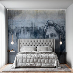 Custom Classical Roman Statue with Abstract Blue Background Wall Murals