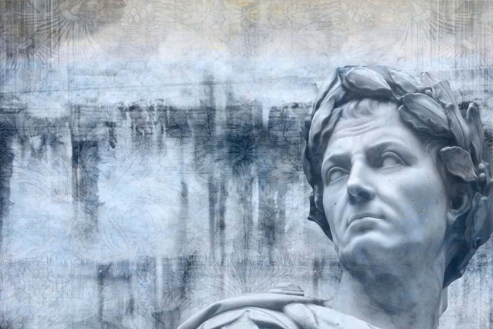 Classical Roman Statue with Abstract Blue Background Wall Murals