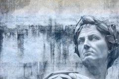 Custom Classical Roman Statue with Abstract Blue Background Wall Murals