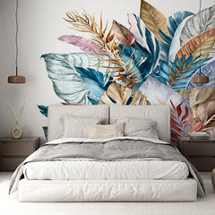 Custom Colorful Exotic Leaves Botanical Wallpaper Tropical Wall Mural