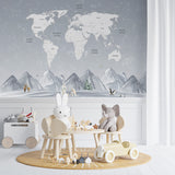 Kids World Map Polar Bear Wall Mural Decals Posters for Girls Boys Baby Wallpaper for Kids